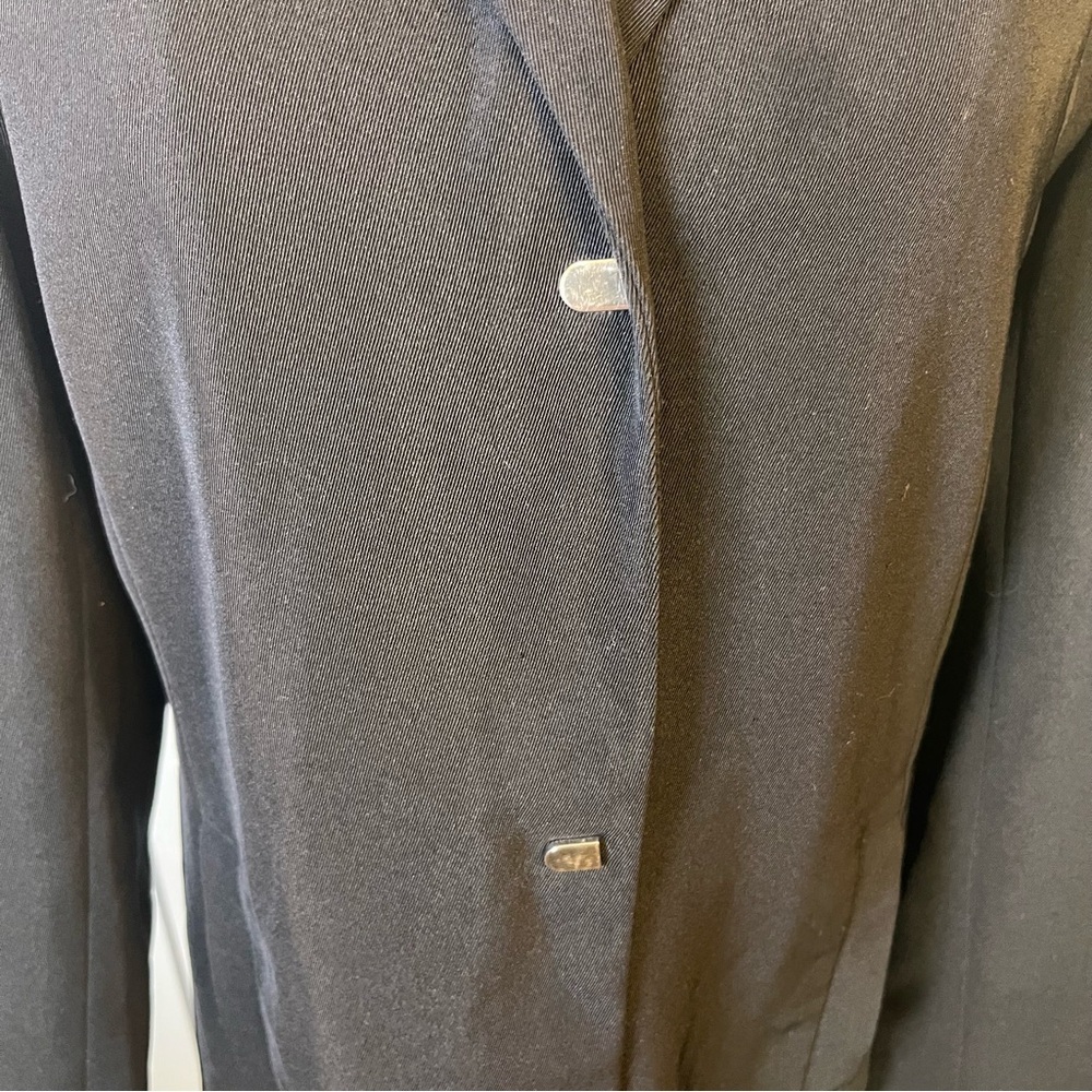 PIZAZZ Womans Black Snap Button Overcoat Sz 5/6 Minimalist Dress Coat Belted Bac - Picture 3 of 13